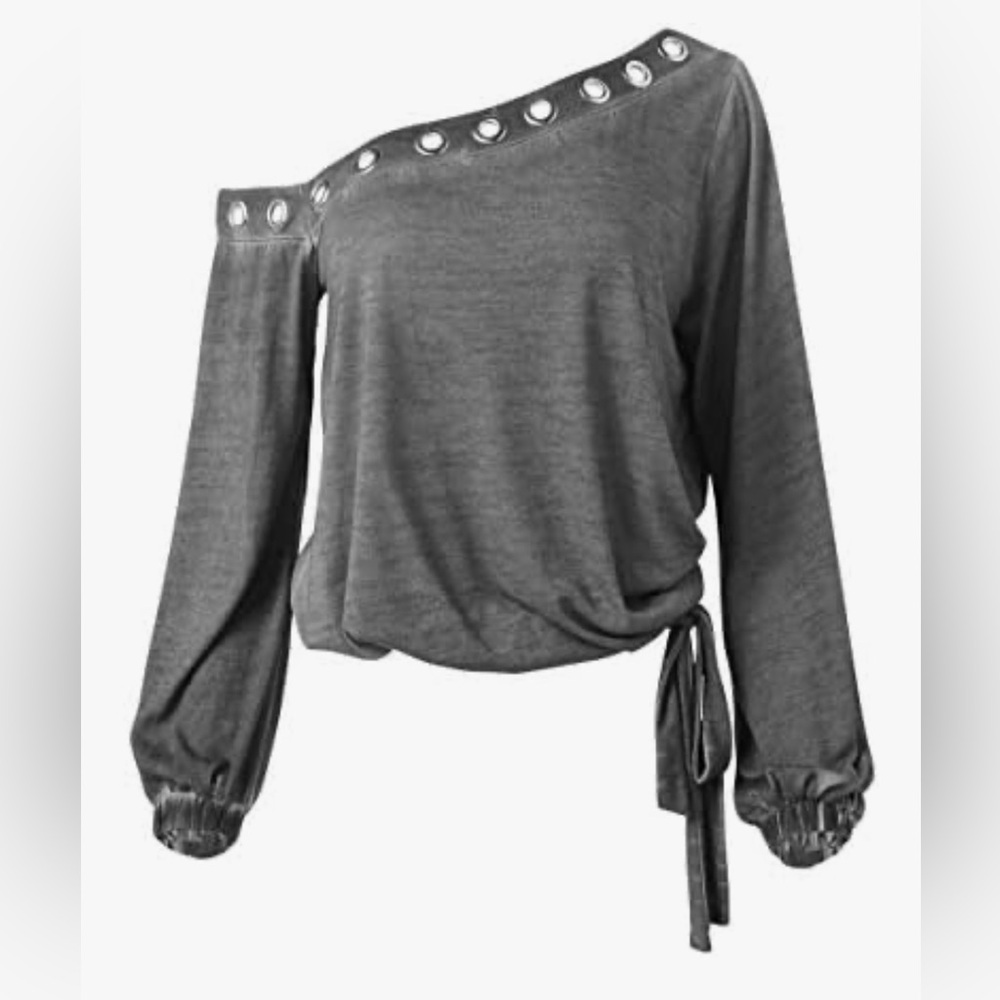 Venus ladies one shoulder top top 3/4th sleeves gray size Large Euc No Flaws